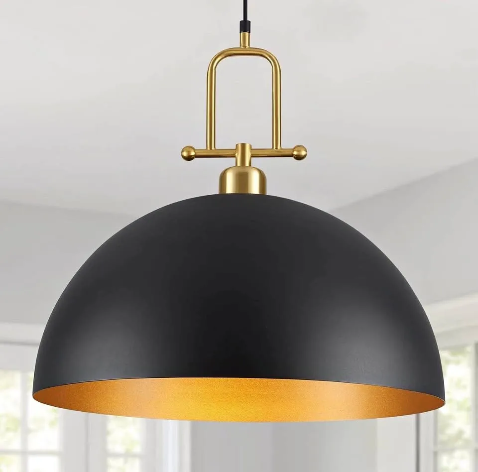 19.7" Black and Gold Dome Pendant Light - New thumbnail