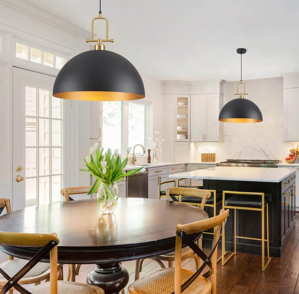 19.7" Black and Gold Dome Pendant Light - New - photo 2