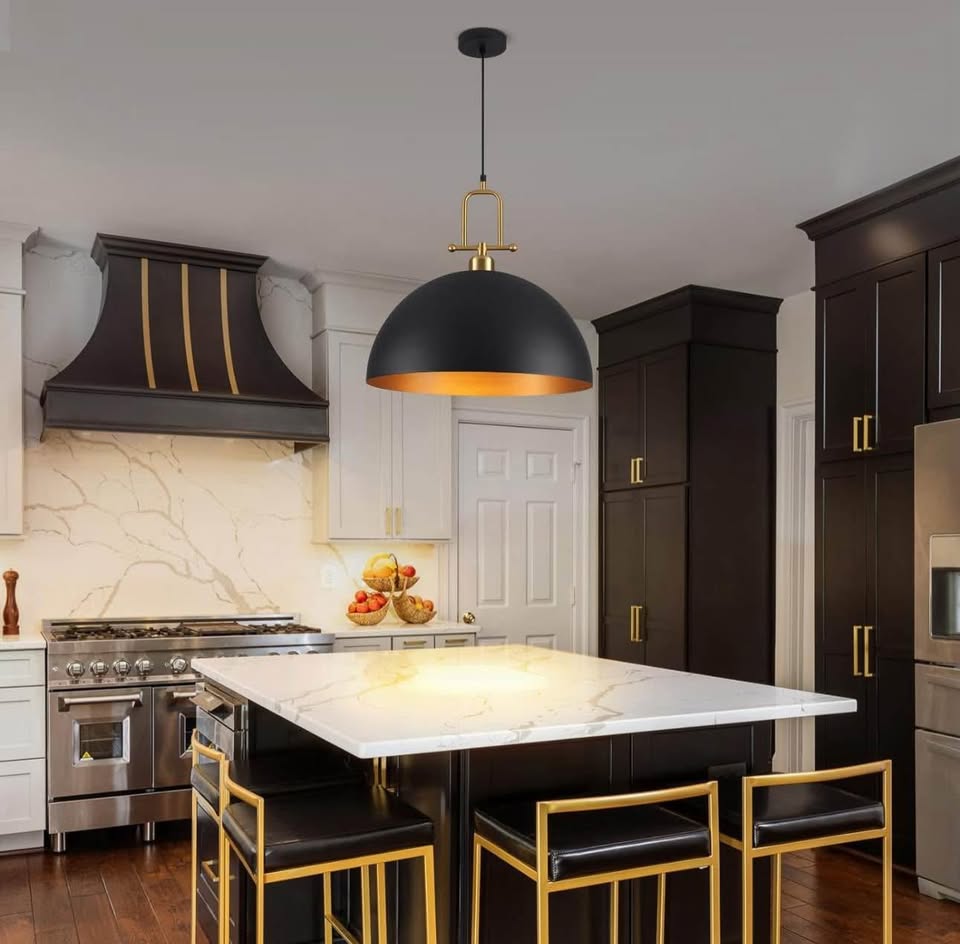 19.7" Black and Gold Dome Pendant Light - New - photo 3