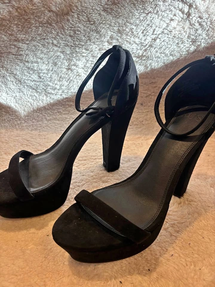 SUSI Black Suede Platform Ankle Strap Heels