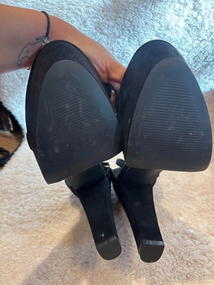 SUSI Black Suede Platform Ankle Strap Heels - photo 4
