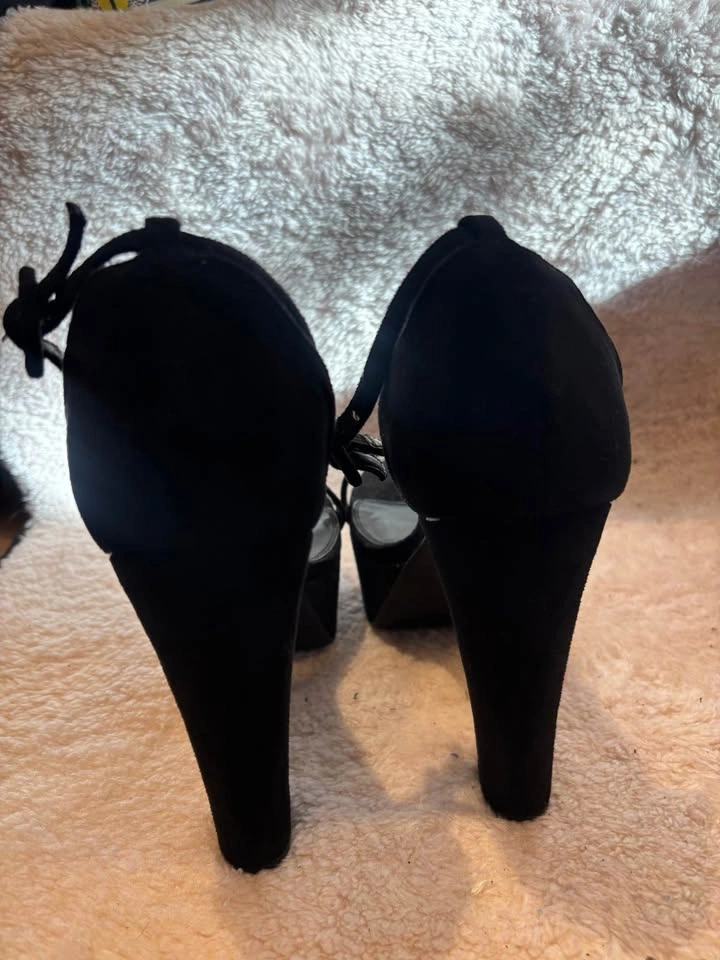 SUSI Black Suede Platform Ankle Strap Heels - photo 5