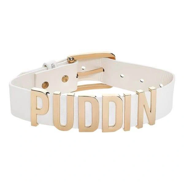 White Belt with Gold PUDDIN Letters Necklace - photo 4
