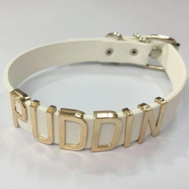 White Belt with Gold PUDDIN Letters Necklace - photo 5