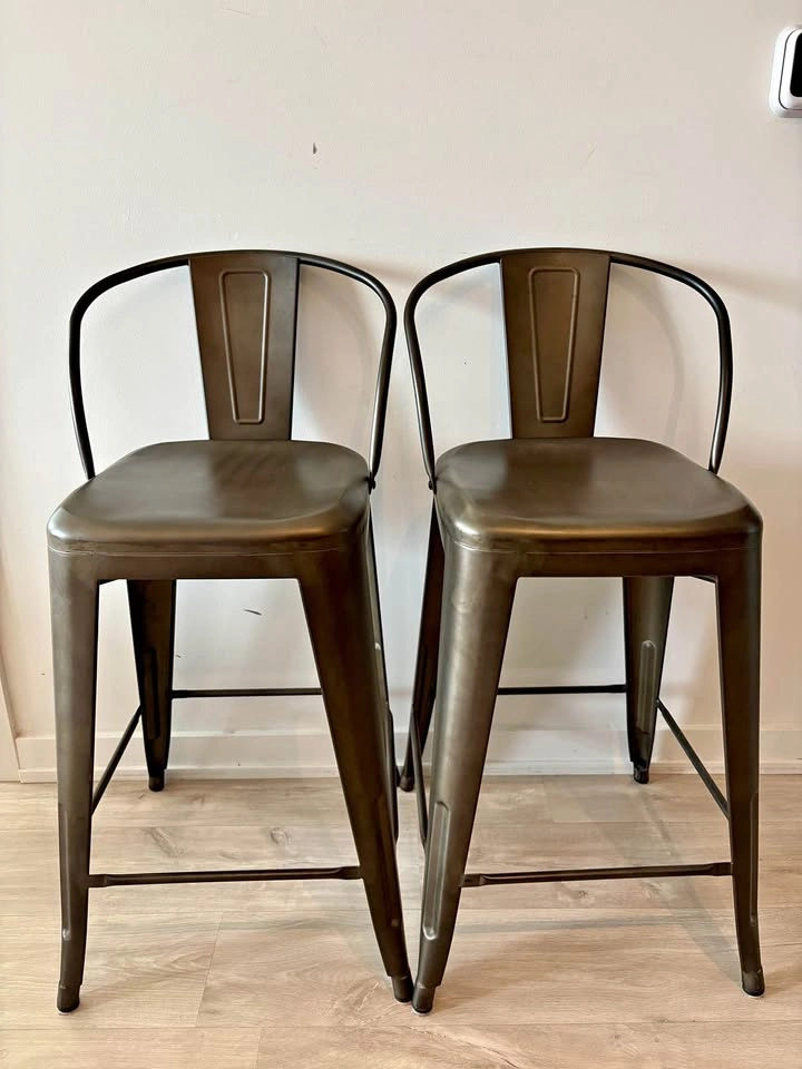 Set of 2 Industrial Metal Barstools