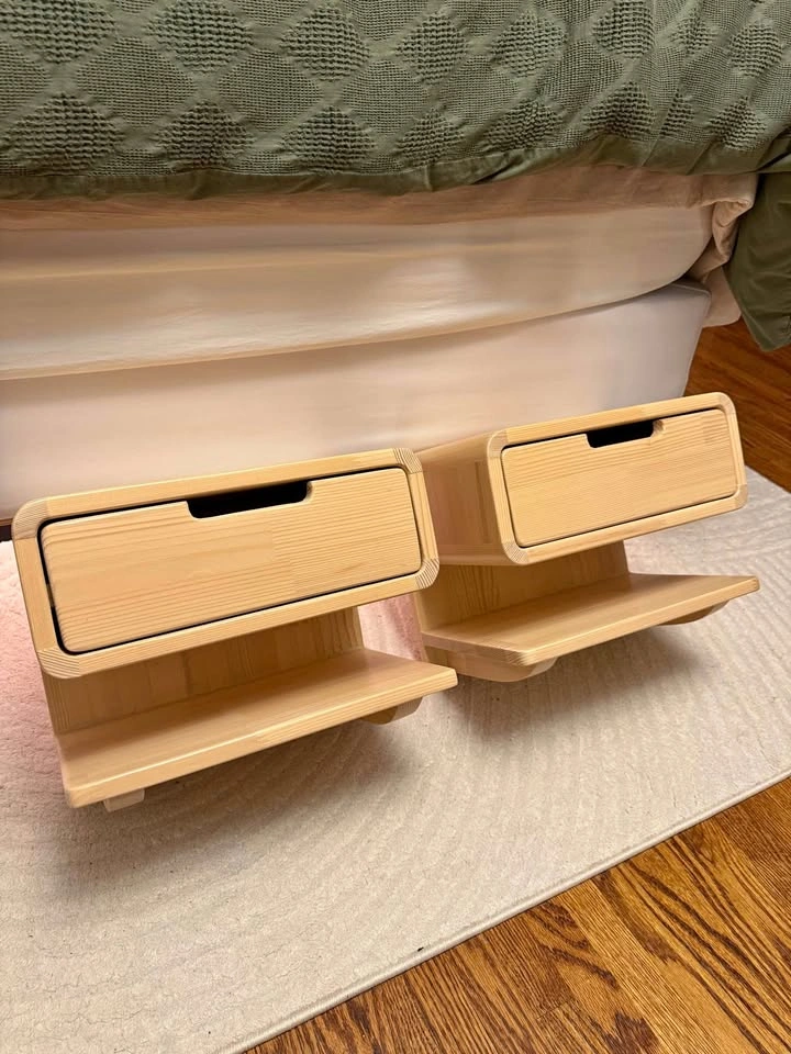 Floating handmade hardwood nightstands with drawers