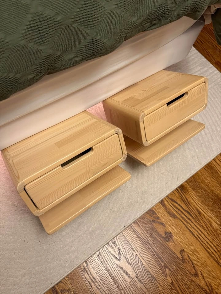 Floating handmade hardwood nightstands with drawers - photo 2