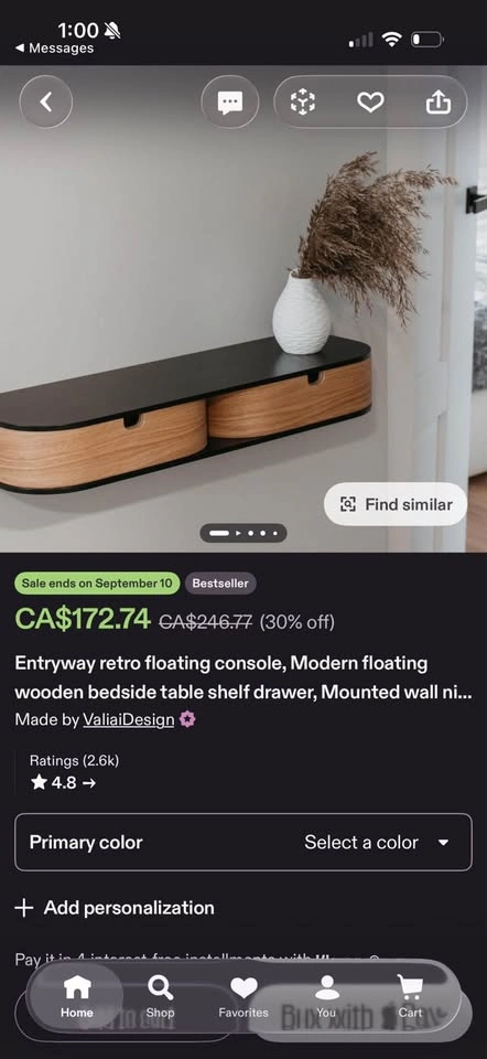 Entryway retro floating console, modern wooden bedside shelf - photo 5