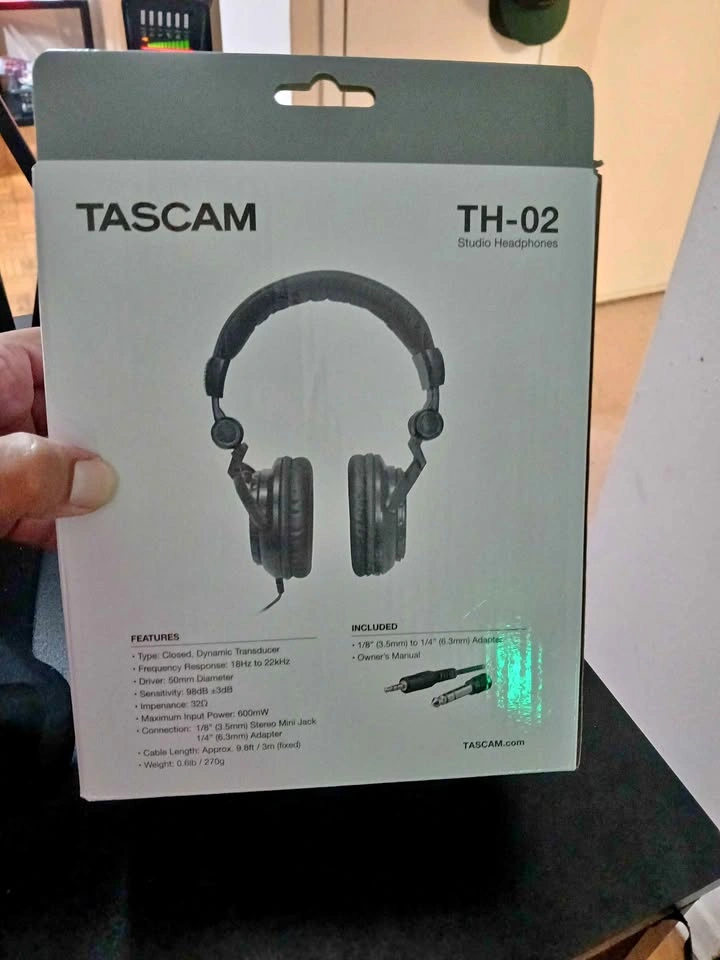 Tascam TH-02 wired studio monitoring headphones over ear