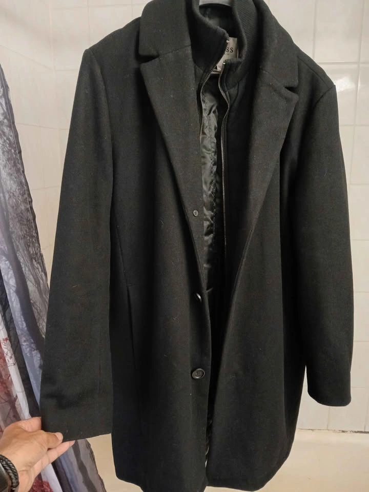 Men's Black Guess wool blend peacoat XL - photo 2