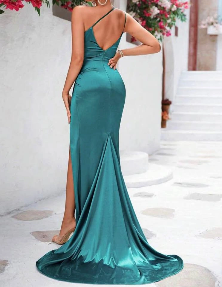 Mermaid Ruched Slit Thigh Satin Dress - photo 2