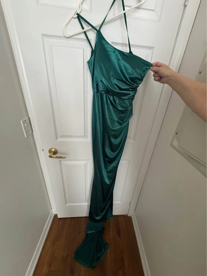 Mermaid Ruched Slit Thigh Satin Dress - photo 3
