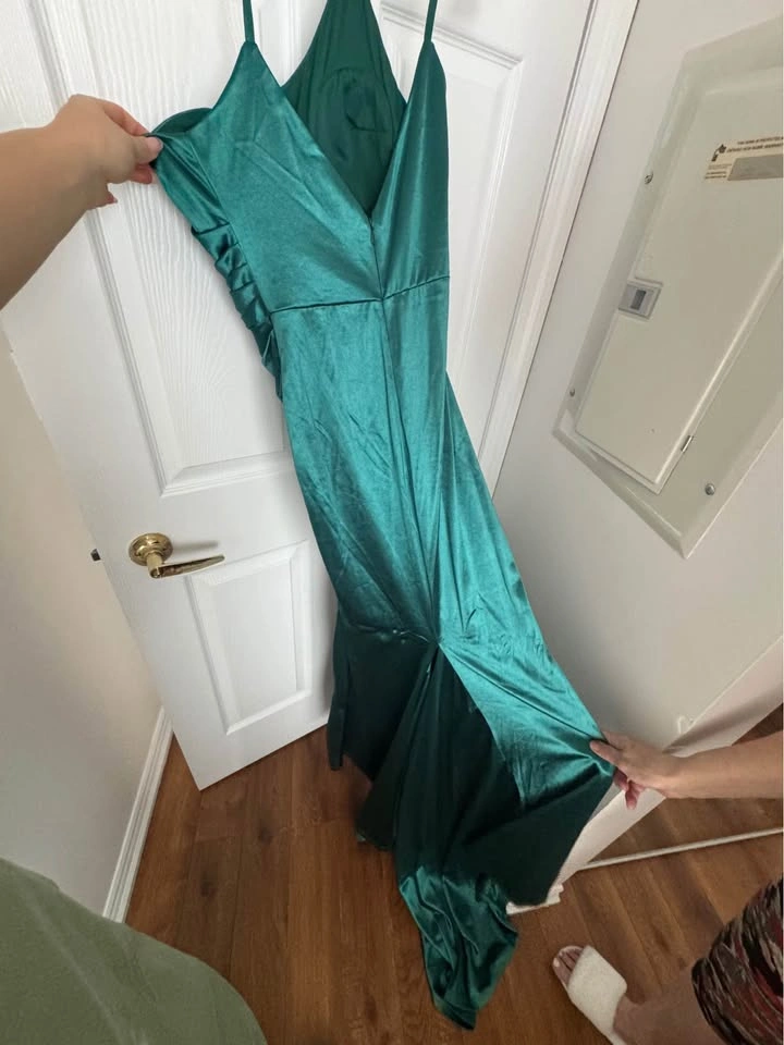 Mermaid Ruched Slit Thigh Satin Dress - photo 5