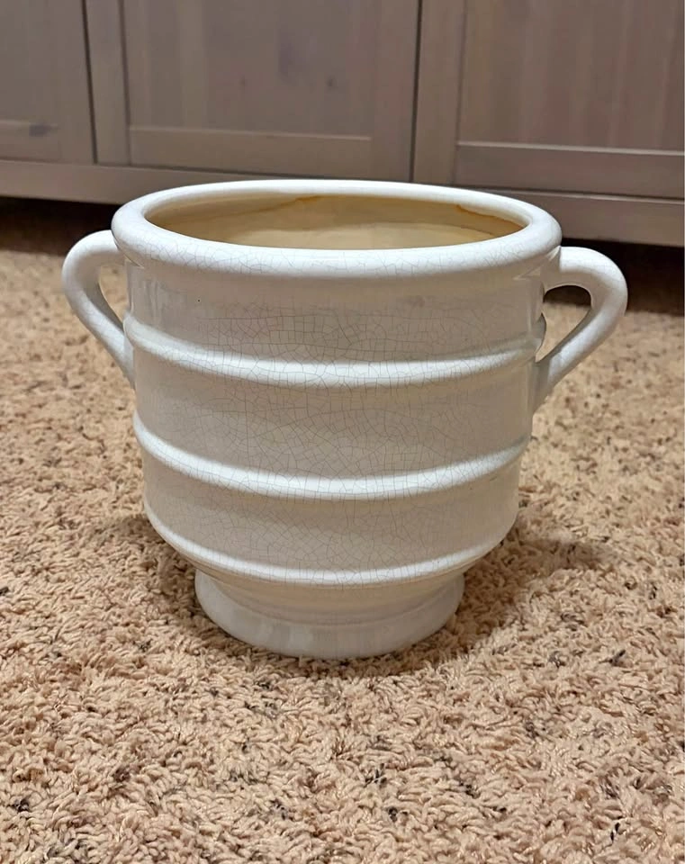 White Ceramic Plant Pot Planter with Side Loop Handles