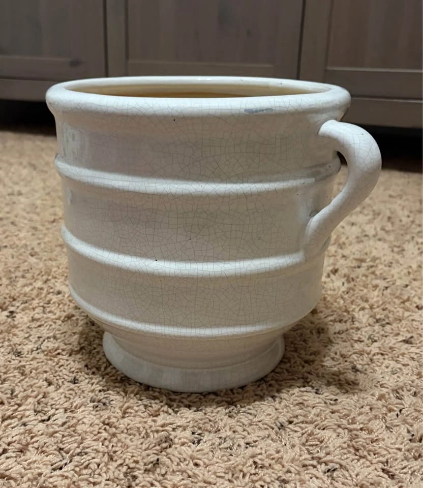 White Ceramic Plant Pot Planter with Side Loop Handles - photo 2