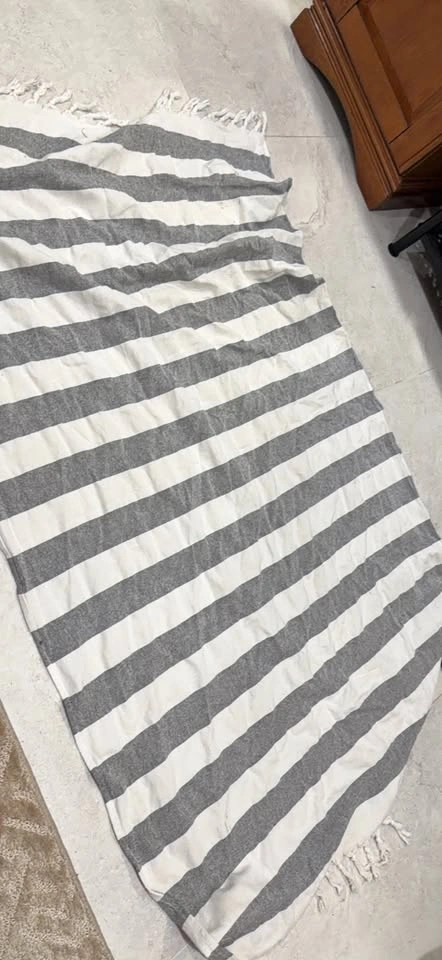 Gray and White Striped Blanket