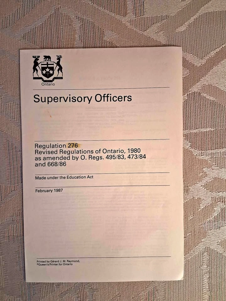 Collectible vintage 1987 Ontario Supervisory Officers booklet