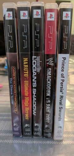 Sony PSP Game Bundle Lot of 5 Darkstalkers Naruto WWE 2007 Sypho