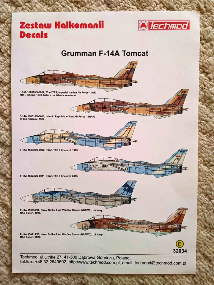 Techmod Grumman F-14A Tomcat Decals 1/32 Scale