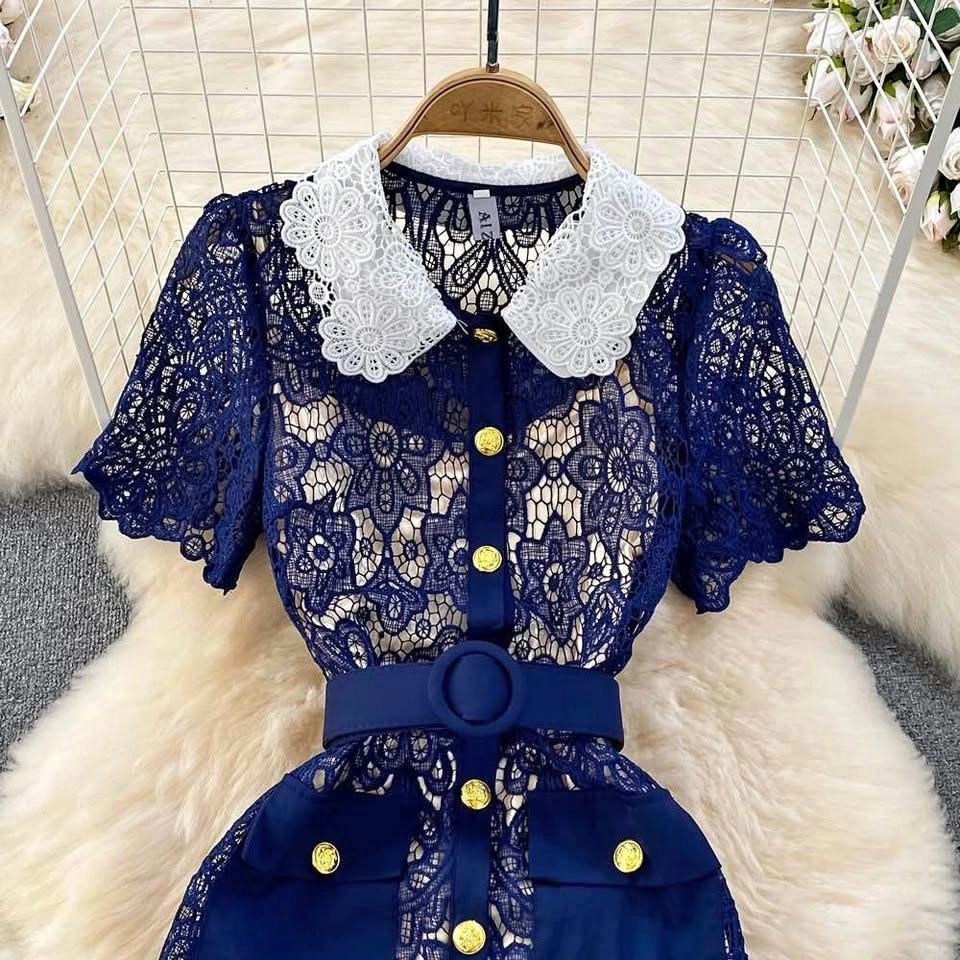 Blue lace dress gown