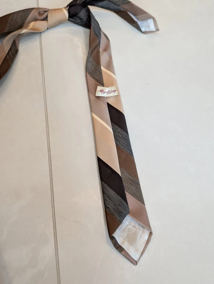 Vintage Allyn St. George Earth Tone Diagonal Striped Men's Neckt - photo 5