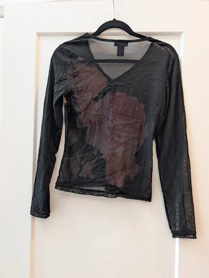 The Limited Vintage Y2K Black Sheer Mesh Rose Floral Top M - photo 3