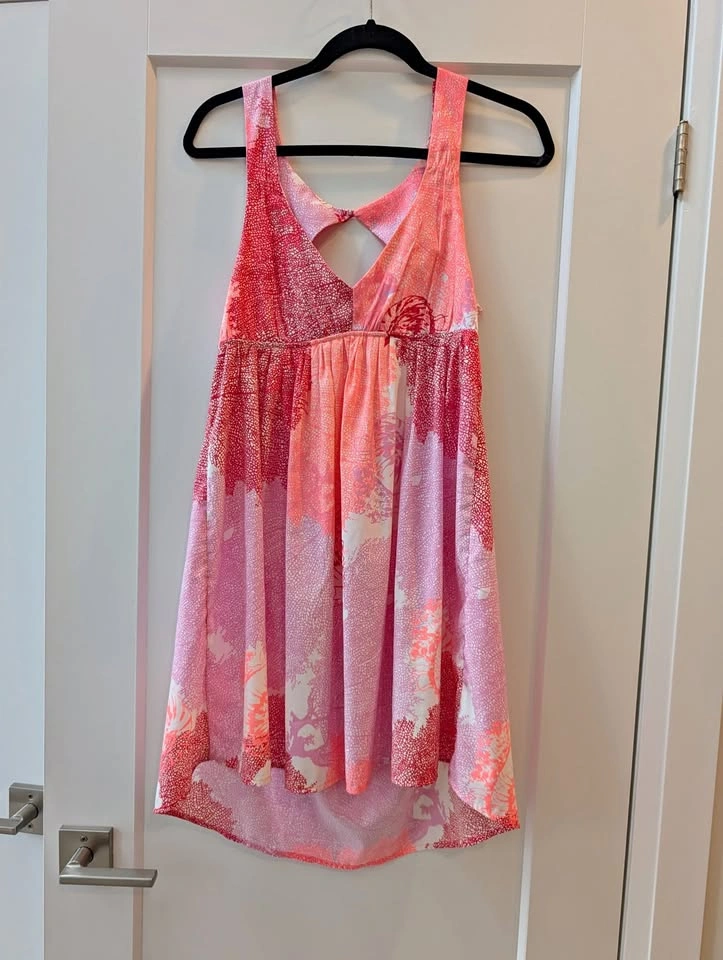 ROXY Pink Coral Reef Cutout High Low Mini Dress Coverup M