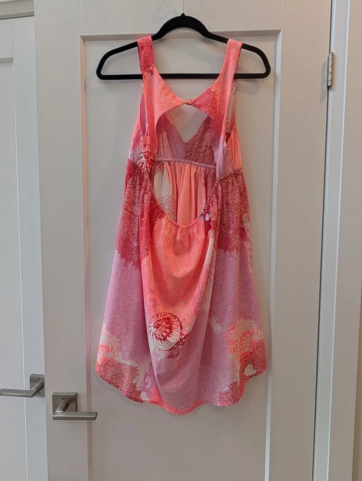 ROXY Pink Coral Reef Cutout High Low Mini Dress Coverup M - photo 2