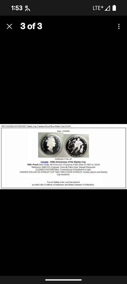 1993 Silver Dollar of the 100th anniversary of the Stanley Cup image indicator(5)