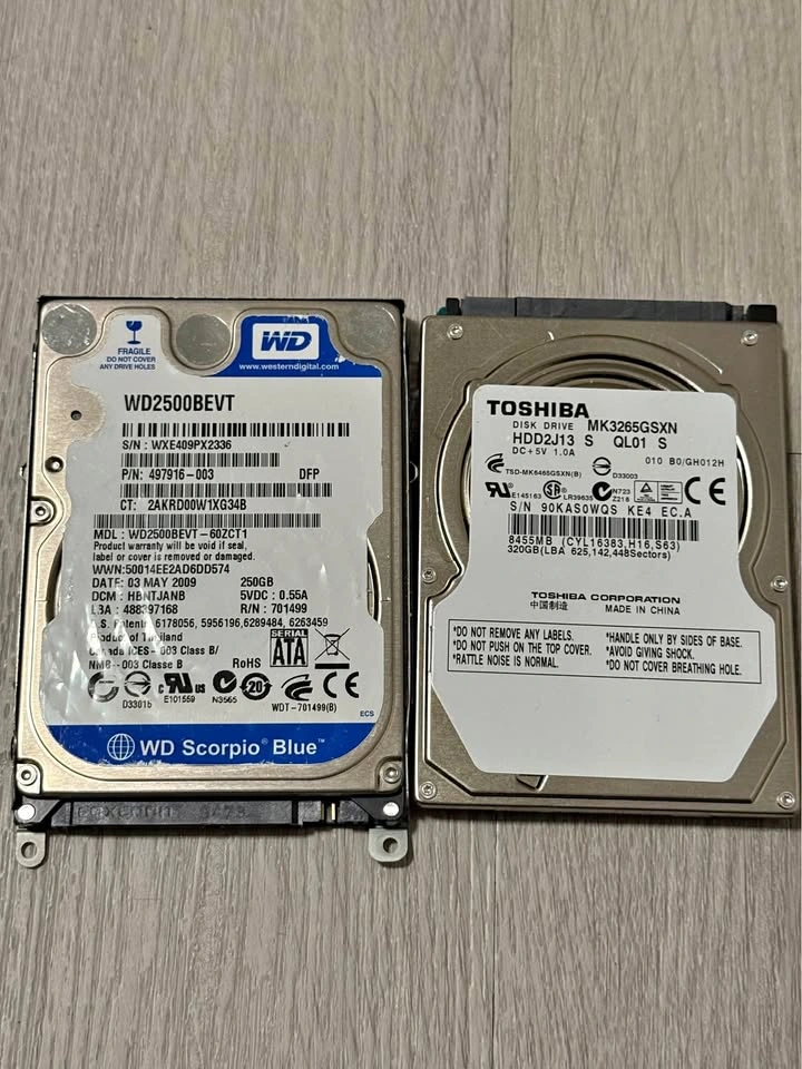 Western Digital 250GB and Toshiba 320GB Hard Drives