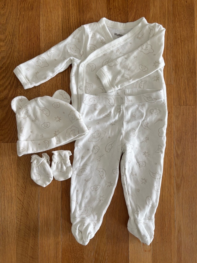 White Huggies Baby Outfit- Gender Neutral