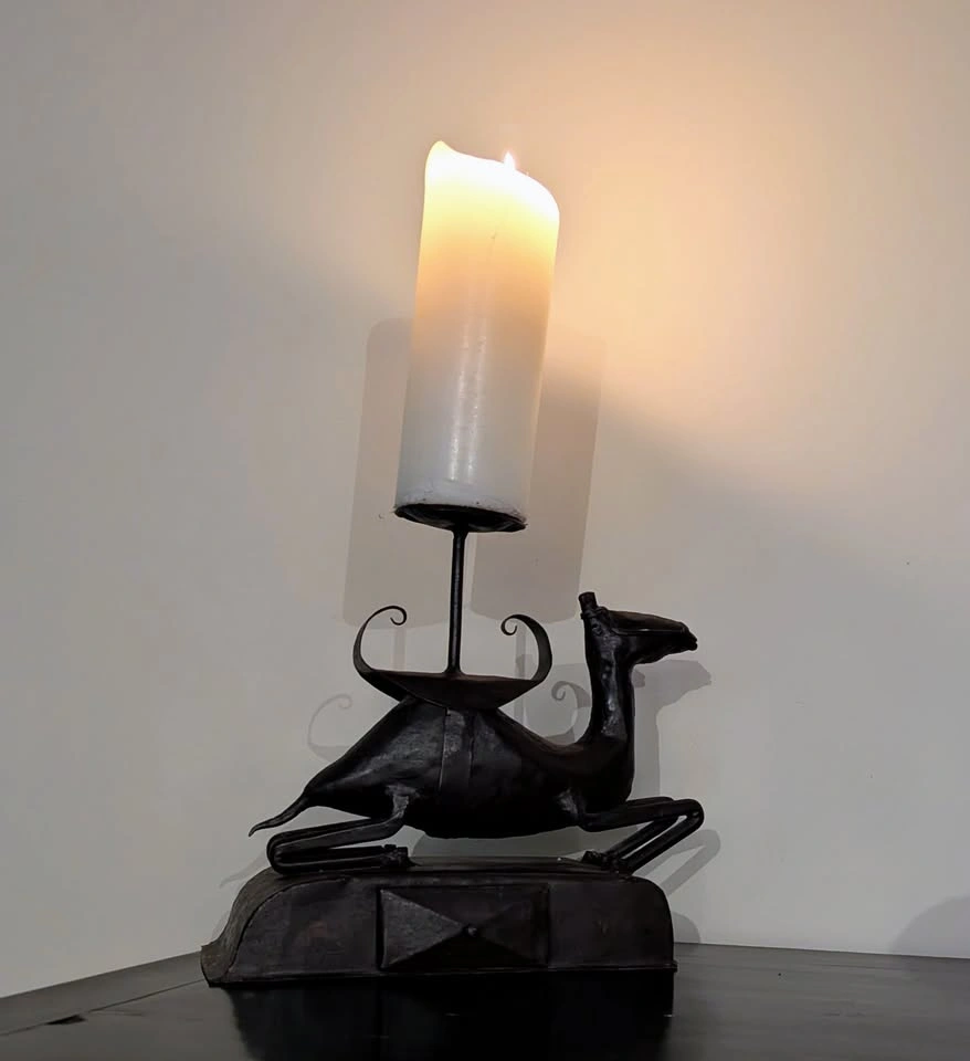 Vintage Cast Metal Camel Candle Holder with Hidden Drawer - 10"H - photo 2