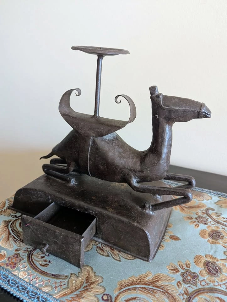 Vintage Cast Metal Camel Candle Holder with Hidden Drawer - 10"H - photo 3