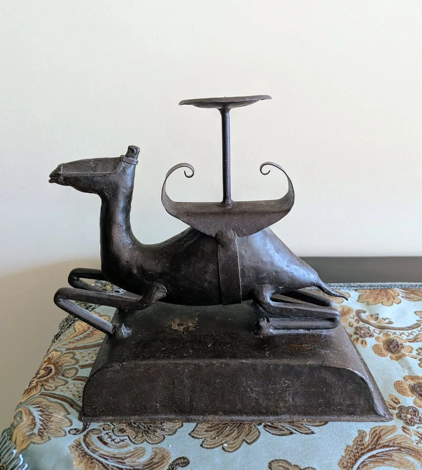 Vintage Cast Metal Camel Candle Holder with Hidden Drawer - 10"H - photo 4