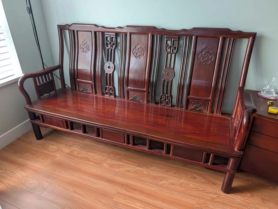 Solid HuaLi Wood Chinese Carved Bench Sofa