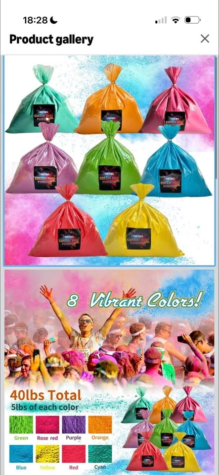 AWZNG Holi Colors Powder - 40 lbs Bulk Pack (8 Bags)