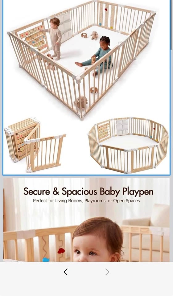 Adjustable 10-Panel Wooden Baby Playpen 82*55*24
