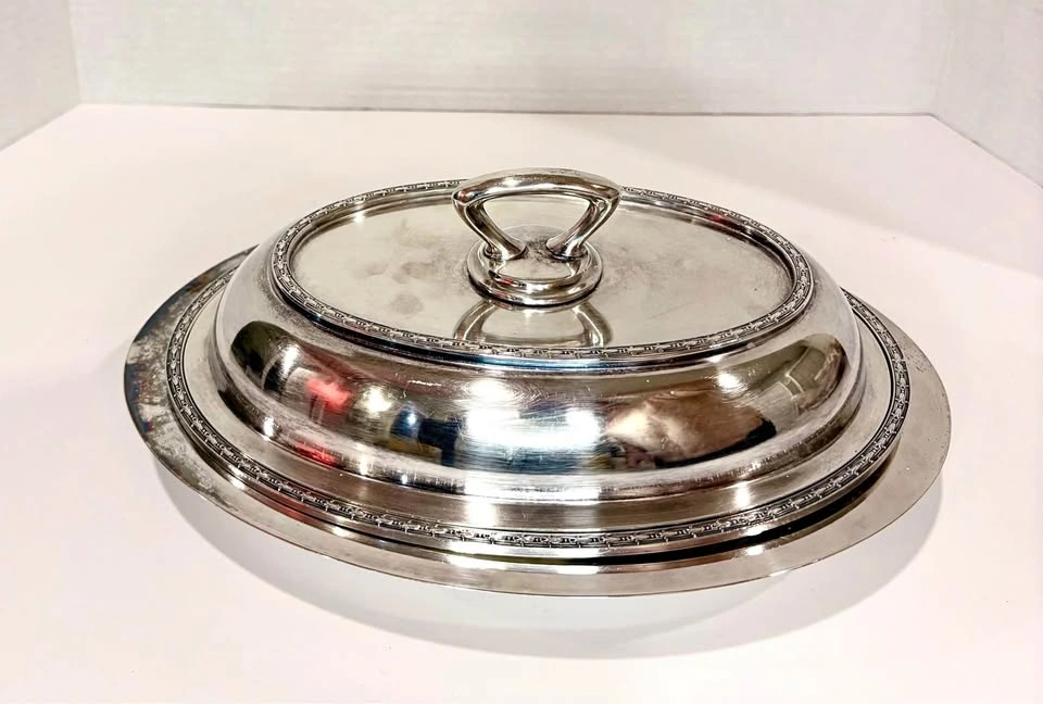 Vintage Silver Plated 3 piece Oval Covered Serving Dish