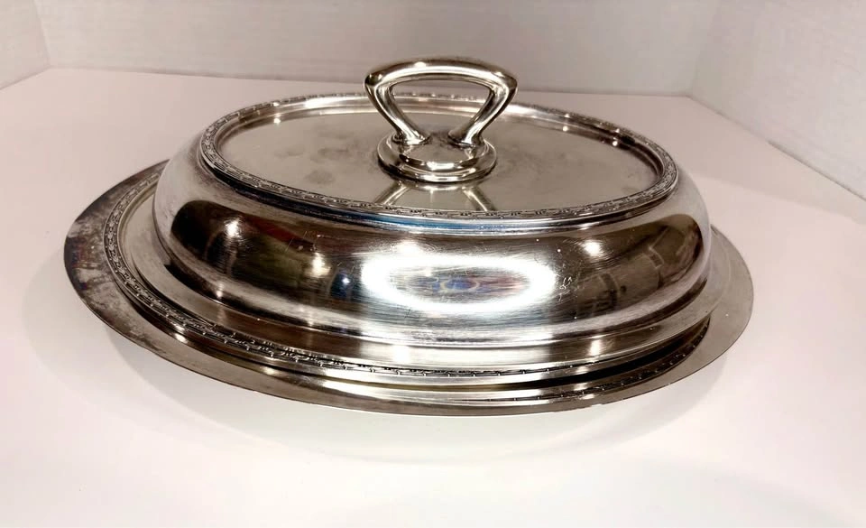 Vintage Silver Plated 3 piece Oval Covered Serving Dish - photo 5