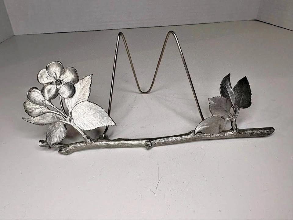 Vintage Pewter Floral Branch Plate Stand