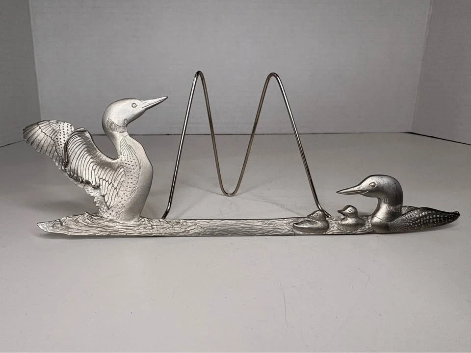 Vintage Pewter Loon Family Napkin Holder - photo 3