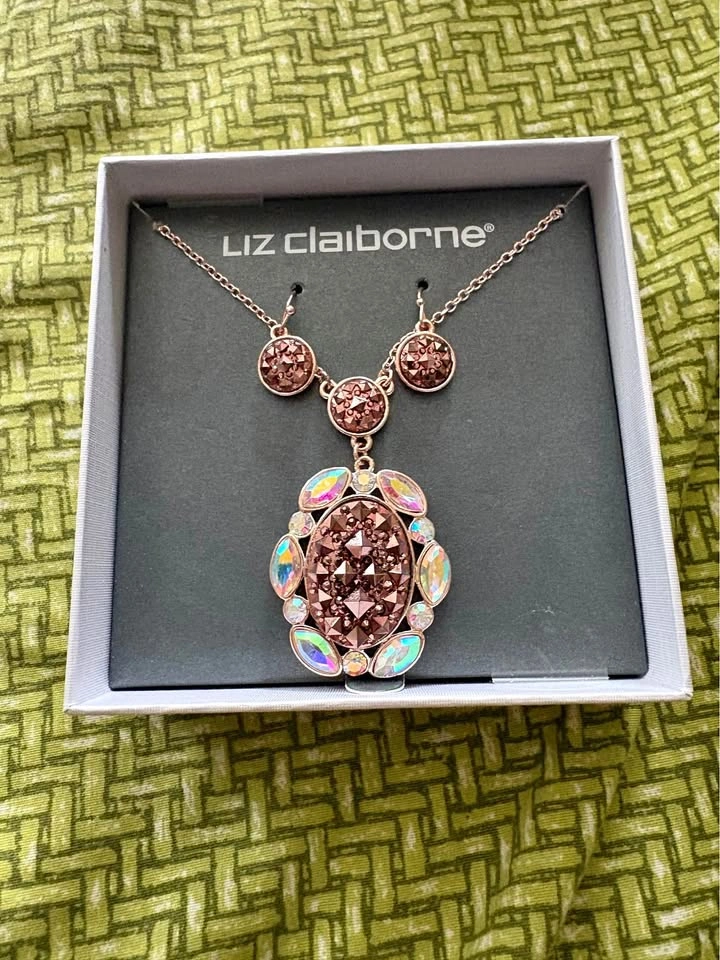 Liz Claiborne Rose Gold Necklace & Earrings Set