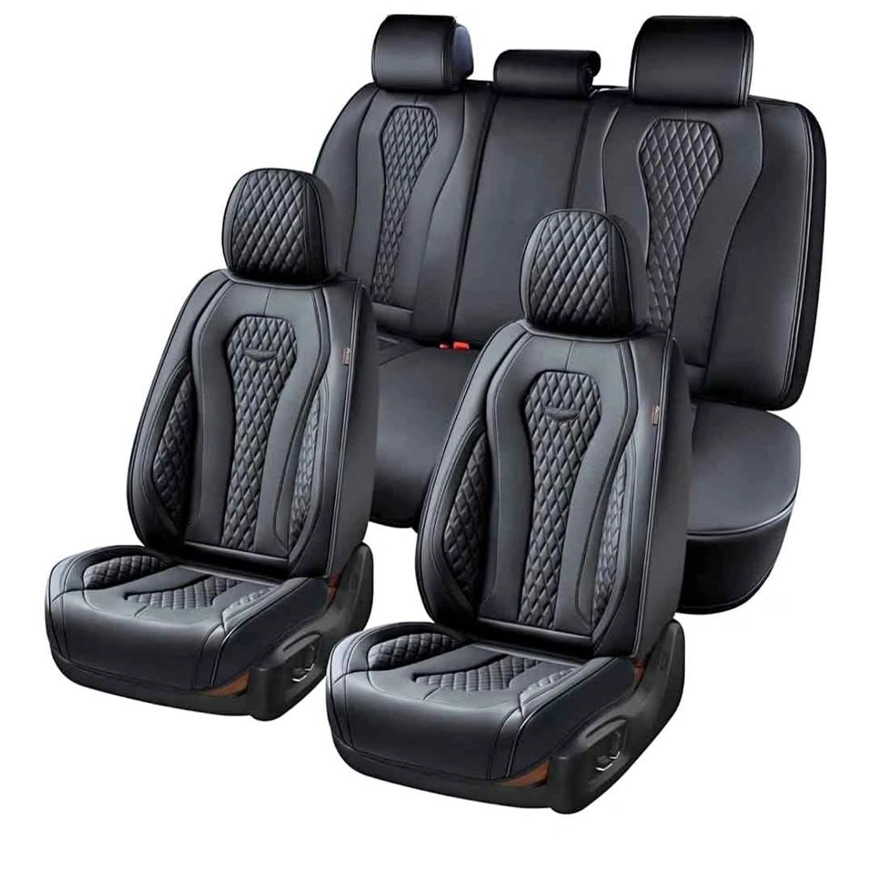 Full Set Black Leather Diamond-Quilted Car Seat Covers
