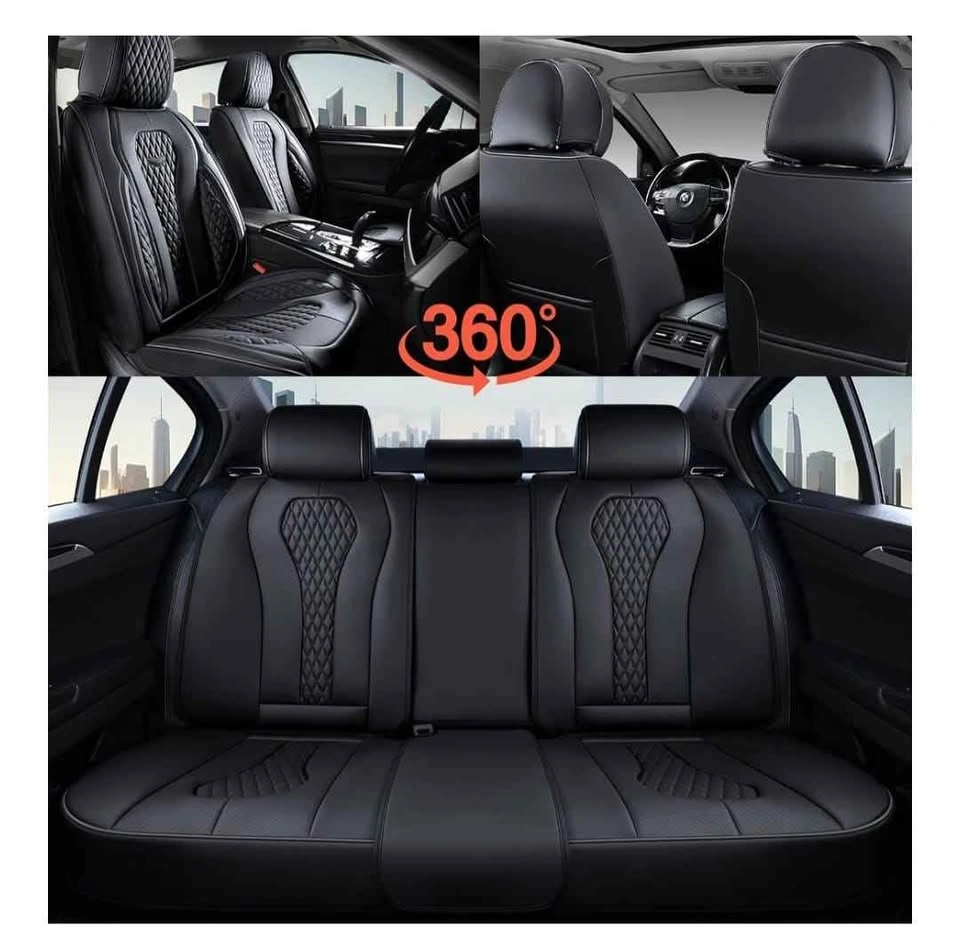Full Set Black Leather Diamond-Quilted Car Seat Covers - photo 2