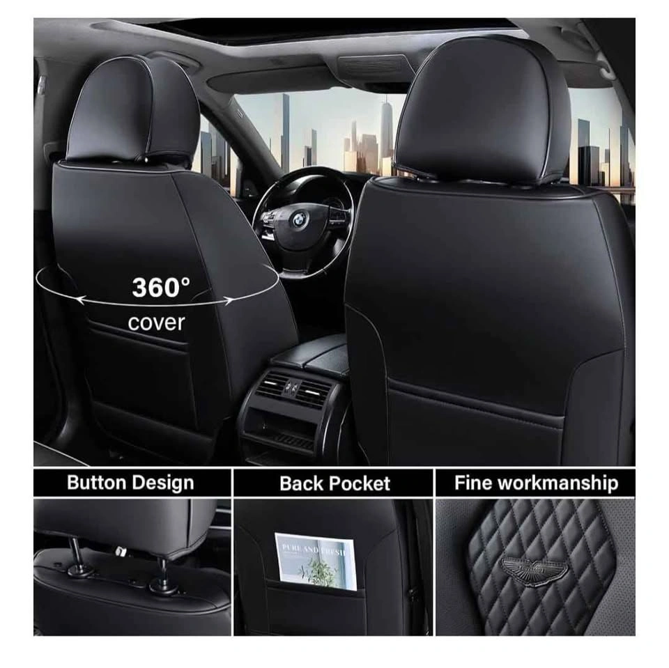 Full Set Black Leather Diamond-Quilted Car Seat Covers - photo 3