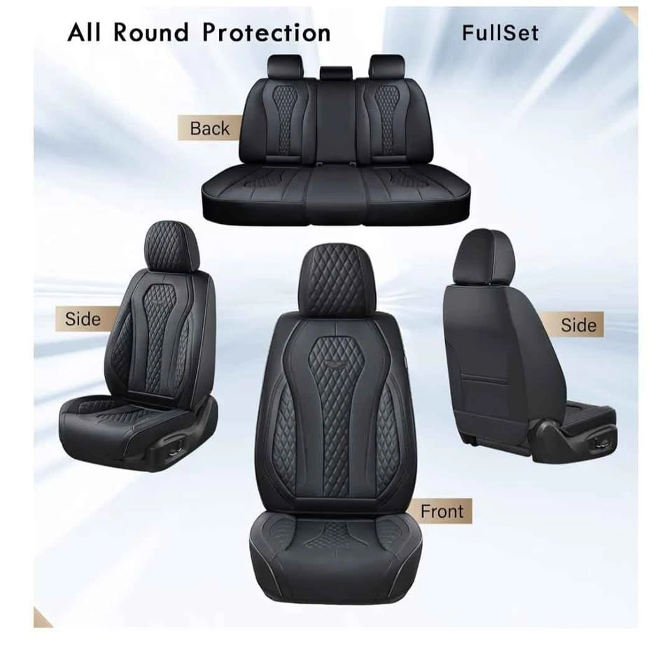 Full Set Black Leather Diamond-Quilted Car Seat Covers - photo 4