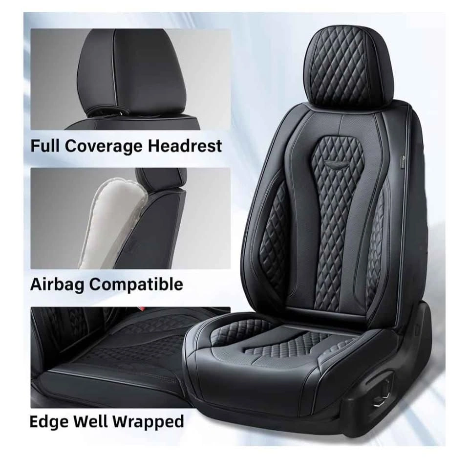 Full Set Black Leather Diamond-Quilted Car Seat Covers - photo 5
