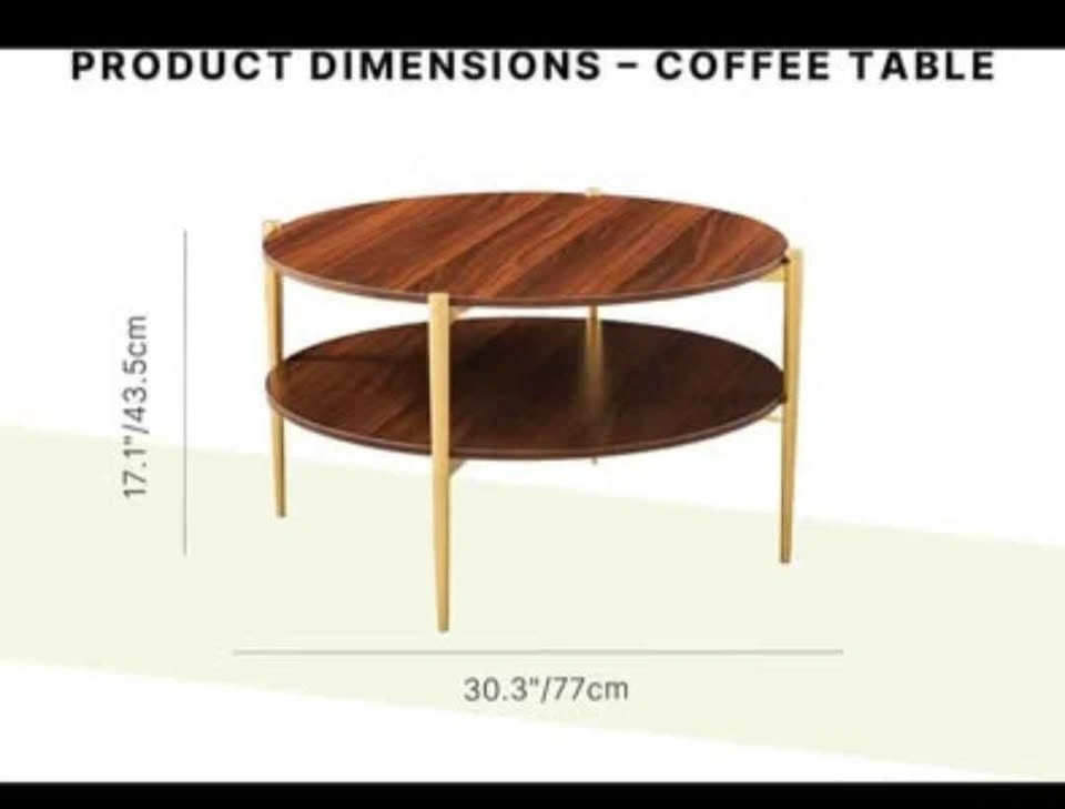 Round 2-Tier Wood and Gold Coffee Table - photo 3