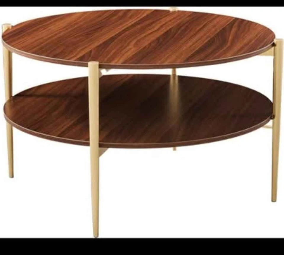 Round 2-Tier Wood and Gold Coffee Table - photo 4