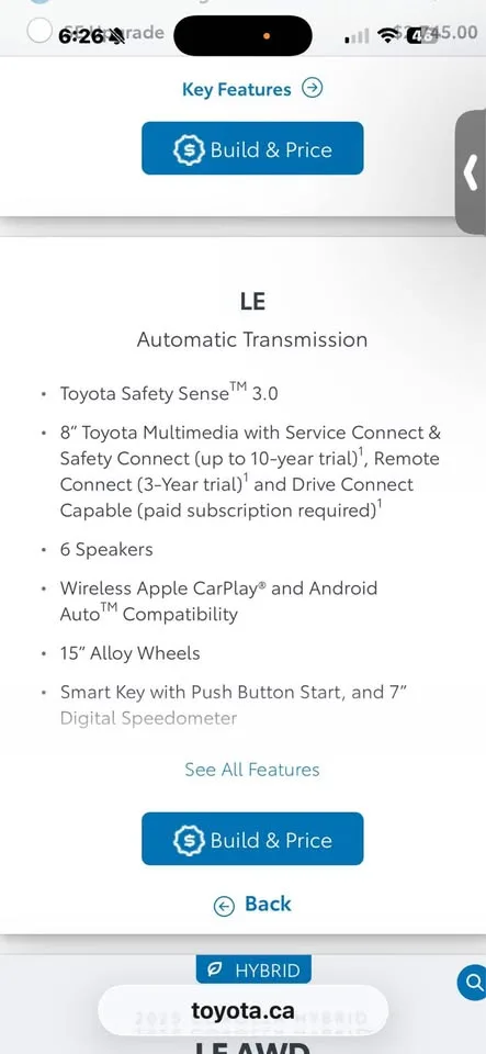 Toyota Corolla hybrid LE 2026 Fwd brand new with 0 kms image indicator(4)